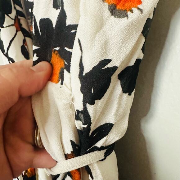 DEREK LAM White Floral Print Camisole Button Front Waist Tie Midi Dress Size 12 - Picture 8 of 16